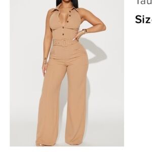 Tan collared jumpsuit (fashion nova)